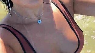 Voyeur waits in vip to see big tits naked with tan mark cameltoe