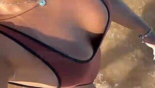 Voyeur waits in vip to see big tits naked with tan mark cameltoe