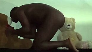Brown and white toy bears interracial furry threesome