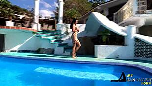 I fucked her big tits brunette doggystyle under the water.