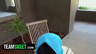 Arab Slut Kneels to Swallow Monster Cock