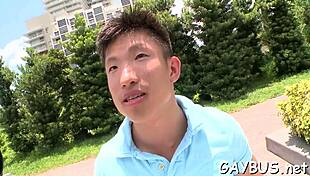 Blindfolded stud tricked into intense oral by homosexual hunk