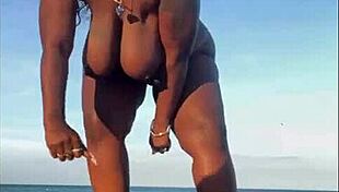 Mature Ebony Milf Enjoys a Relaxing Day at the Beach