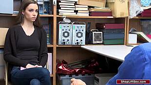 skinny babe caught and fucked by strict security officer