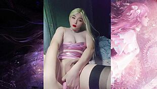 Shemale Selena Sister in glitter pink top strokes her big dick. Tell me, how does it feel watching?