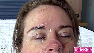 Pretty blue-eyed blonde cums after intense anal doggystyle!