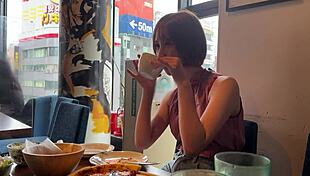 Akira's slender body gets cumshot in lesson