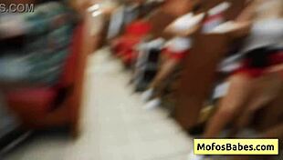 Ebony beauty shares huge cock with busty blonde in public diner