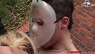 Skinny blonde with natural tits gets wild in outdoor FMM threesome, so hot! 🔥