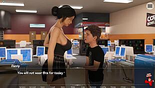 継母がミニスカートで巨乳を振り、絆を深める。