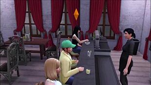 Hey, check out this tattooed babe with big tits getting muff dived at the bar