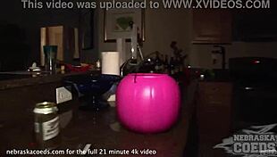 Hot teen babe carves a pumpkin for Halloween, then fucks it on the sofa