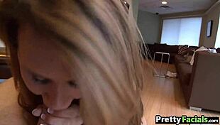 pretty teen elizabeth bentley gets facial cumshot in amateur scene. her cute face covered in cum