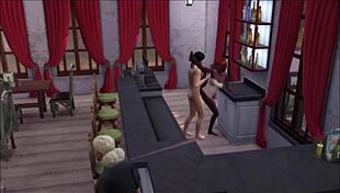 Hey, check out this tattooed babe with big tits getting muff dived at the bar