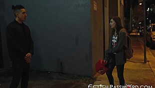 Bimbo Alex Blake blows big dick in alleyway and fucks