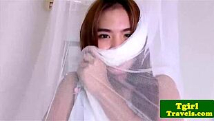 oriental shemale masturbates close up 😏