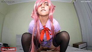 Latina cosplays yuno gasai in reverse cowgirl cumshot