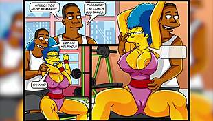 Hot milf with big butt and tits works out intensely at the gym in Simpsons Simptoons hentai cartoon style