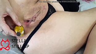 Teen cums from banana insertion