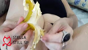 Teen cums from banana insertion