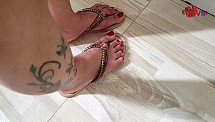 cristina almeida flashing her skirt in the market while her cuckold husband films.