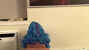 Halloween cosplay with Hazelnutxxx in blue hair costume.