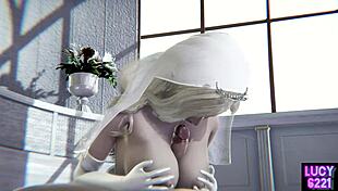 Blonde secretary with big tits gets double fucked and swallows cum