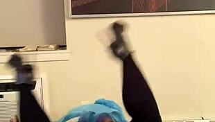 Halloween cosplay with Hazelnutxxx in blue hair costume.