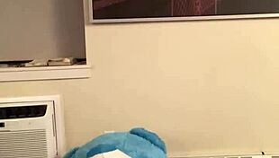 Halloween cosplay with Hazelnutxxx in blue hair costume.