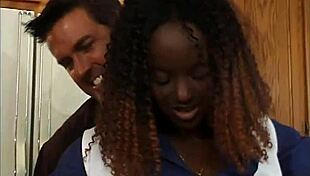 Ebony cheerleader sucking uncle's cock in doggy interracial