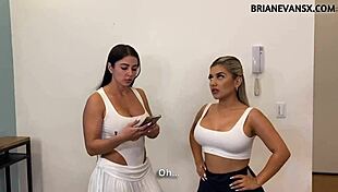 trio yoga session with bisexual and lesbian poses in a casual group