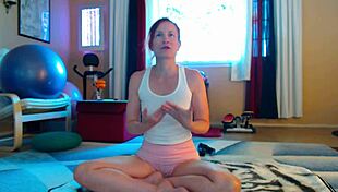 Hey, wanna join us? Aurora Willows leads steamy yoga with shaved European charm!