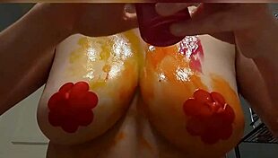 dirty painting on big natural tits