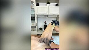 beautiful master sugarnadya gives handjob while removing hair from huge penis