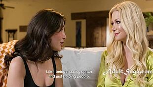 Confidence coach teaches lesbian kissing