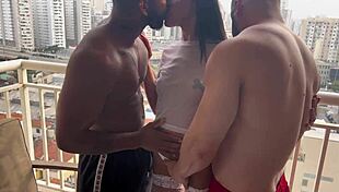 Moreno And Alemao Grab Skinny Girl On Balcony