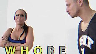 Brandy Aniston shows big tits in rough sports whore scene