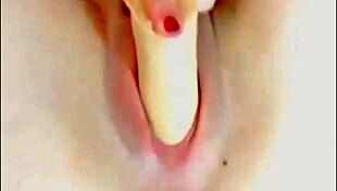 hot teen 18+ on webcam toys her pussy with dildo, fingering in stockings. solo masturbation session.