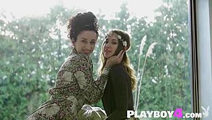 hot playboy model diana lark poses with sexy small tits lesbian milf lucy m in softcore scene