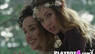 hot playboy model diana lark poses with sexy small tits lesbian milf lucy m in softcore scene