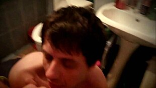 Enjoying oral in the bathroom.