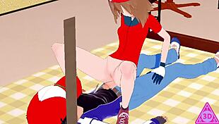 Koikatsu May Ash Pokemon gets blowjob, handjob, and cumshot uncensored