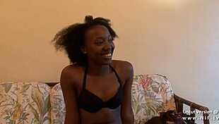 Young French black girl takes big white dick in first anal on casting couch