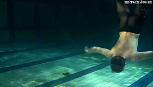 Does Lozhkova tease in see-through shorts underwater in the pool?