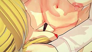 makima rides dildo then gets cum from futanari babe