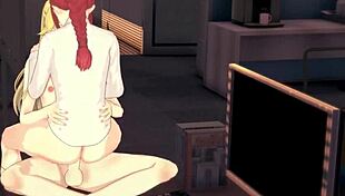 makima rides dildo then gets cum from futanari babe