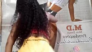 Brunette, ebony, and Latina teens dance ass war