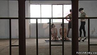 Military Dom Chokes Lesbian Slaves in Group Deepthroat