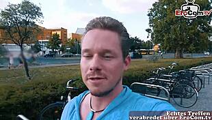 A normal German guy picks up a cute brunette Spanish pornstar teen and she lets him fuck her outdoors