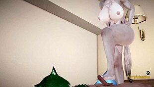 white wolf gets a full footjob from human dragon in this furry hentai